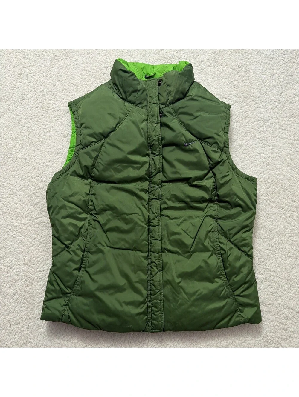 Vintage Y2K Nike Reversible Puffer Vest GreenSwoosh Youth L Women's Small Medium
